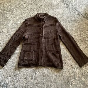 Ladies LH Sport brown medium weight sweater/ cardigan w/3 button snap closure L